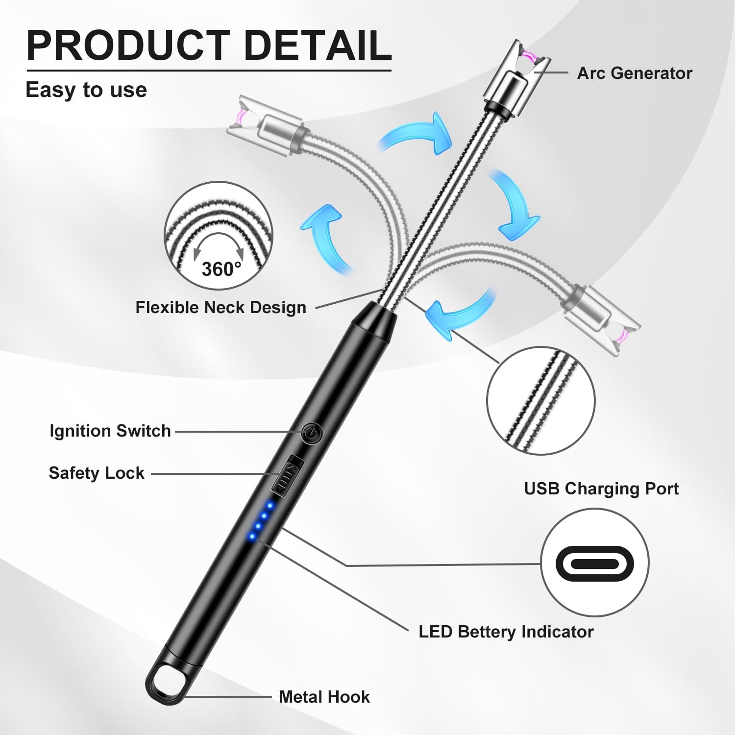Rechargeable Electric Arc Lighter with LED Display Flexible USB 2