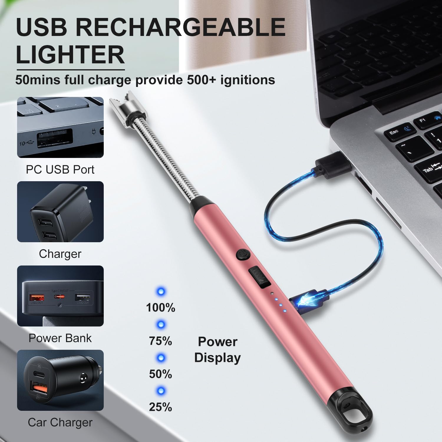 Rechargeable Electric Arc Lighter with LED Display Flexible USB 3